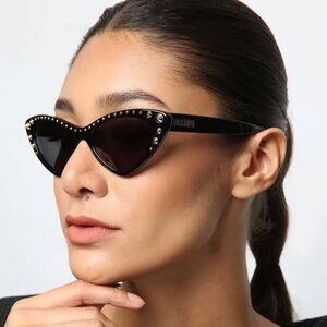 Moschino MOS093/S 0807 IR Sunglasses Black Cat Eye Frame, Grey Lenses